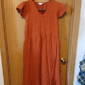 Time and Tru Orange Midi Dress